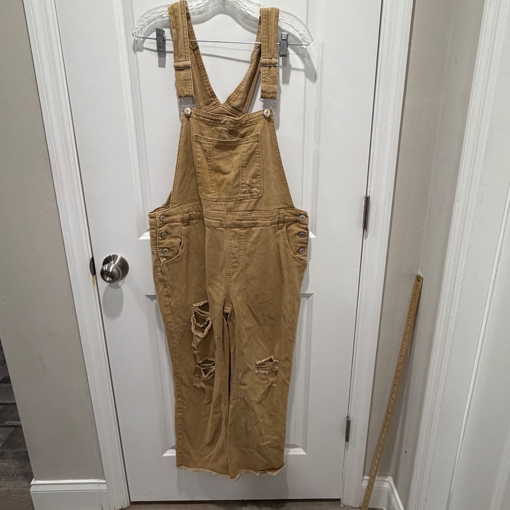 Unbranded Women Overalls Distressed Denim Tan XL